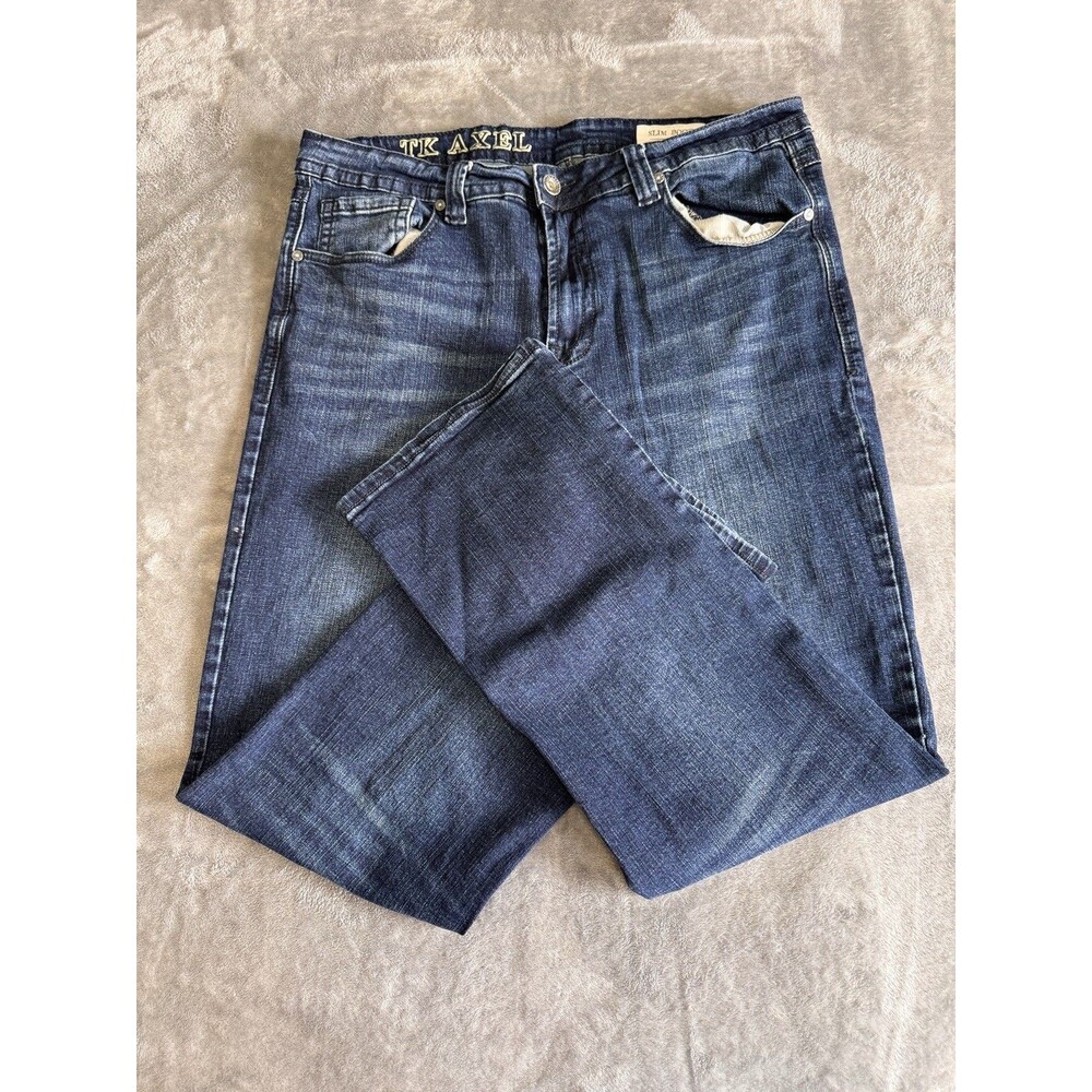 TK Axel Jeans Mens 36x32 Blue Stretch Denim Slim Boot